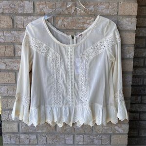 Free People Sheer Lace Peplum Bell Sleeve Top